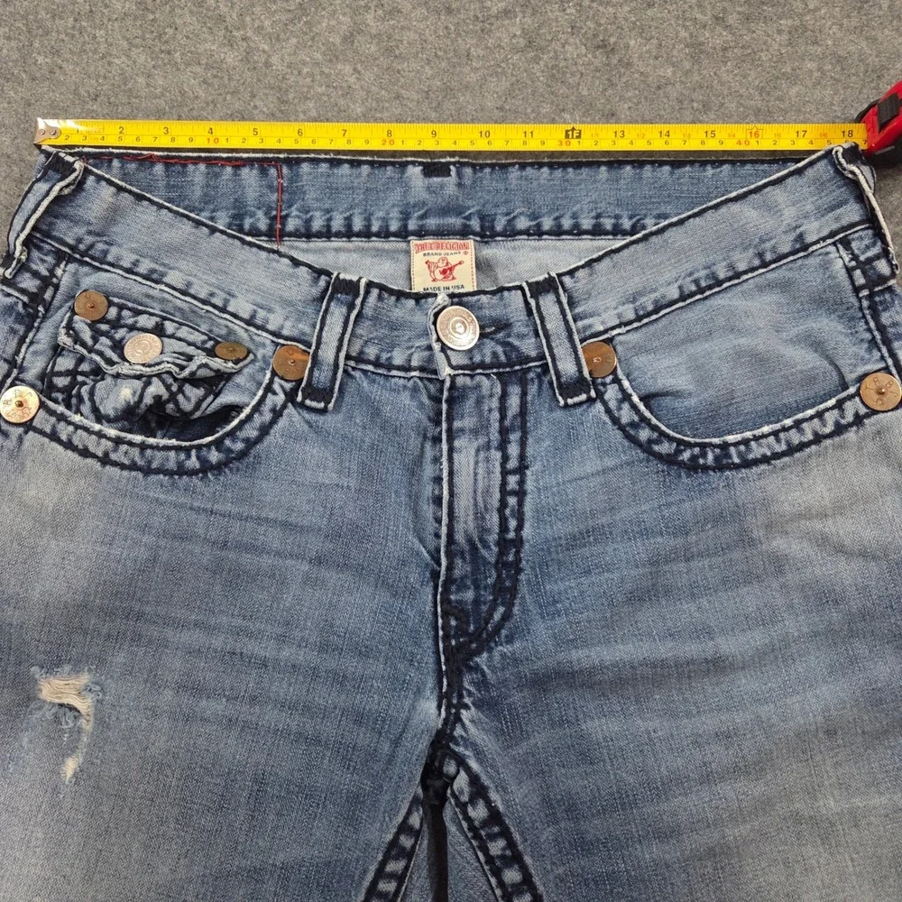 True Religion Billy Super T Jeans Mens 36 Made USA Light Wash Flap Bootcut Y2K